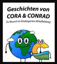 Cora und Conrad Geschichte 14, Zu Besuch im Kindergarten Mittelfeldweg Titelbild